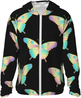 Sun Protection Hoodie Jacket Holographic Butterlfy Pattern Summer Cooling Shirts For Fishing Hiking