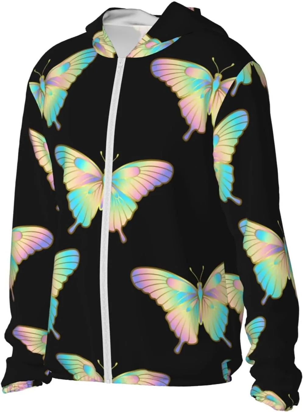 Sun Protection Hoodie Jacket Holographic Butterlfy Pattern Summer Cooling Shirts For Fishing Hiking