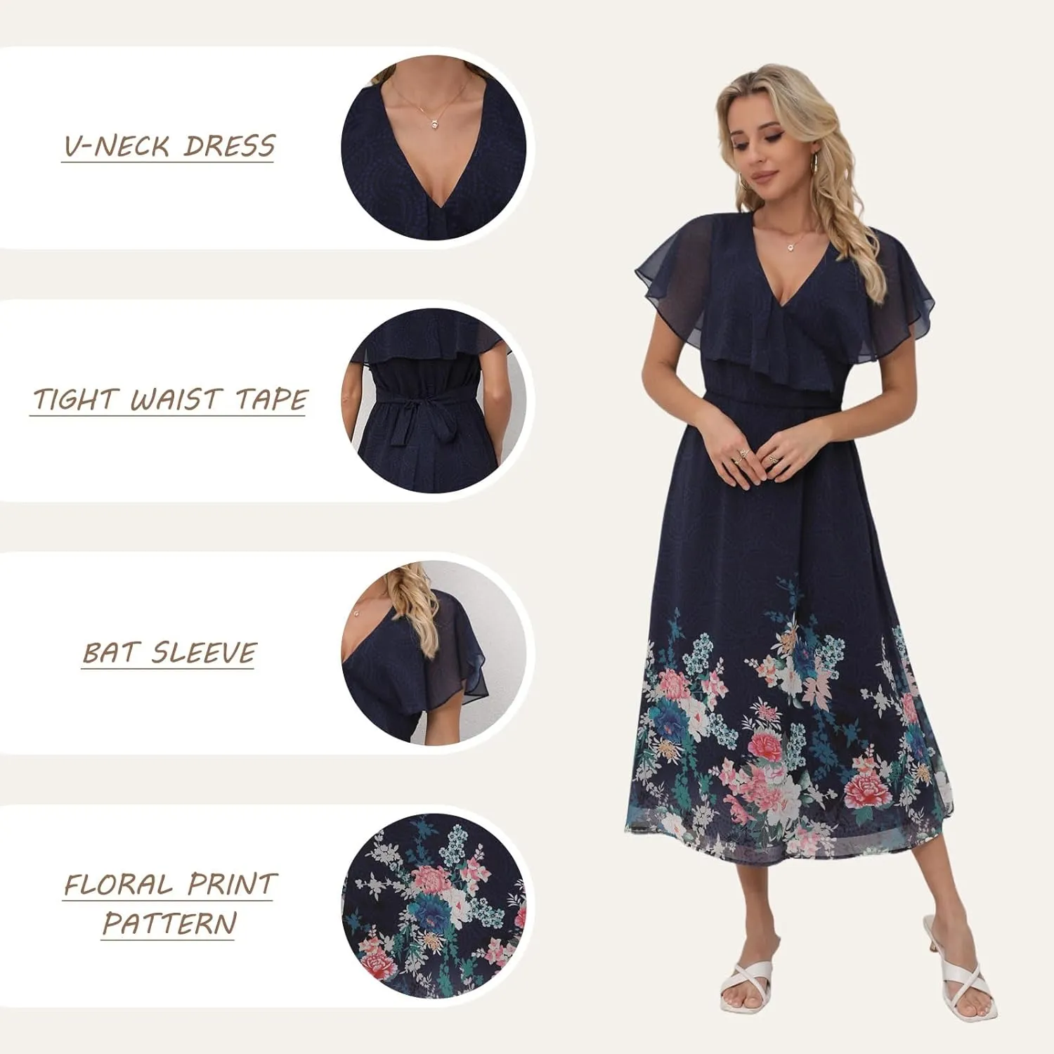 Women's Floral Dress for Women - A-Line Long Skirt with V-Neck, Elegant Summer Dresses