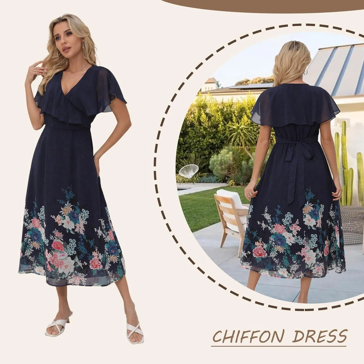 Women's Floral Dress for Women - A-Line Long Skirt with V-Neck, Elegant Summer Dresses