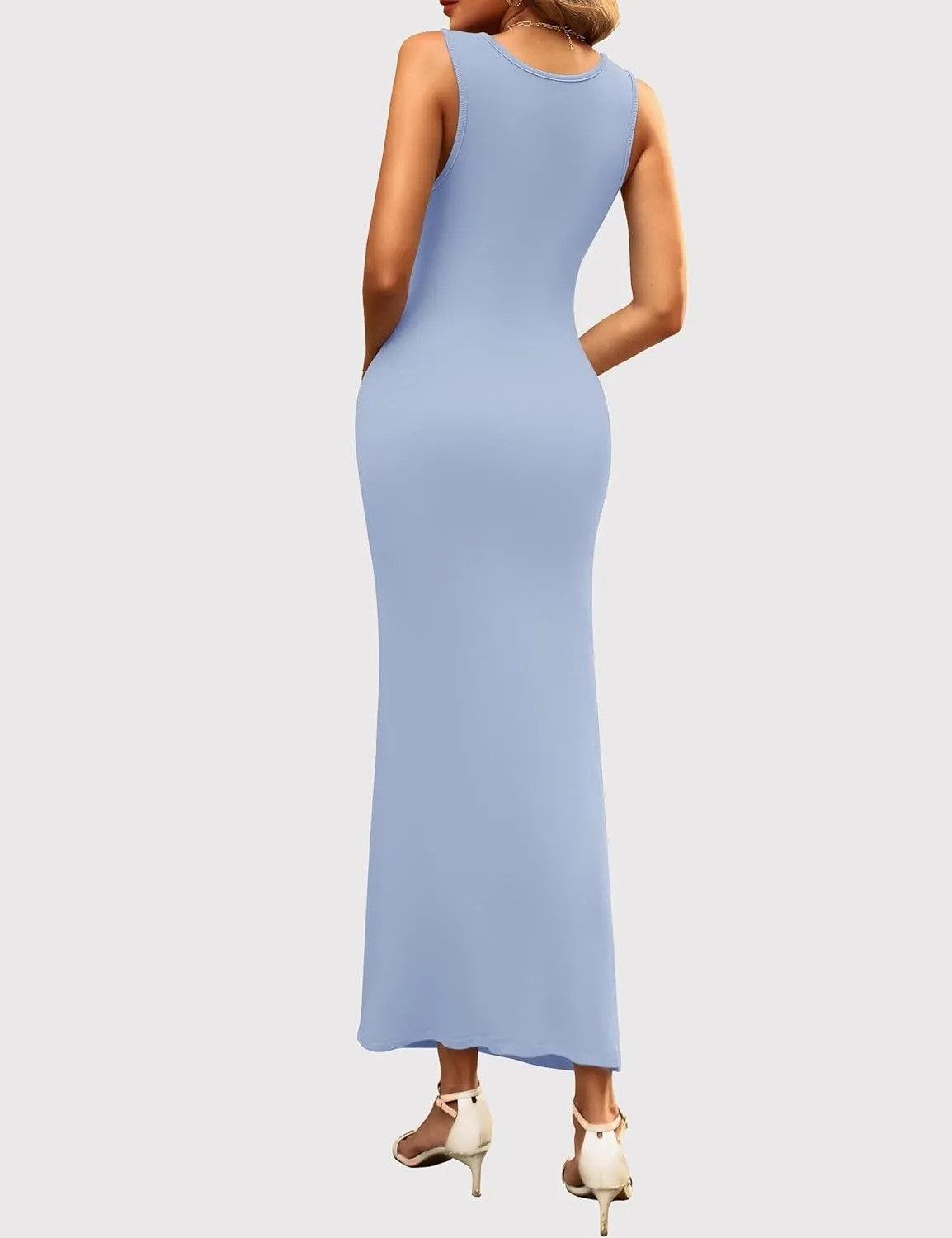 Women's Maxi Bodycon Dresses Square Neck Sleeveless Elegant Cocktail Party Club Long Tank Dress