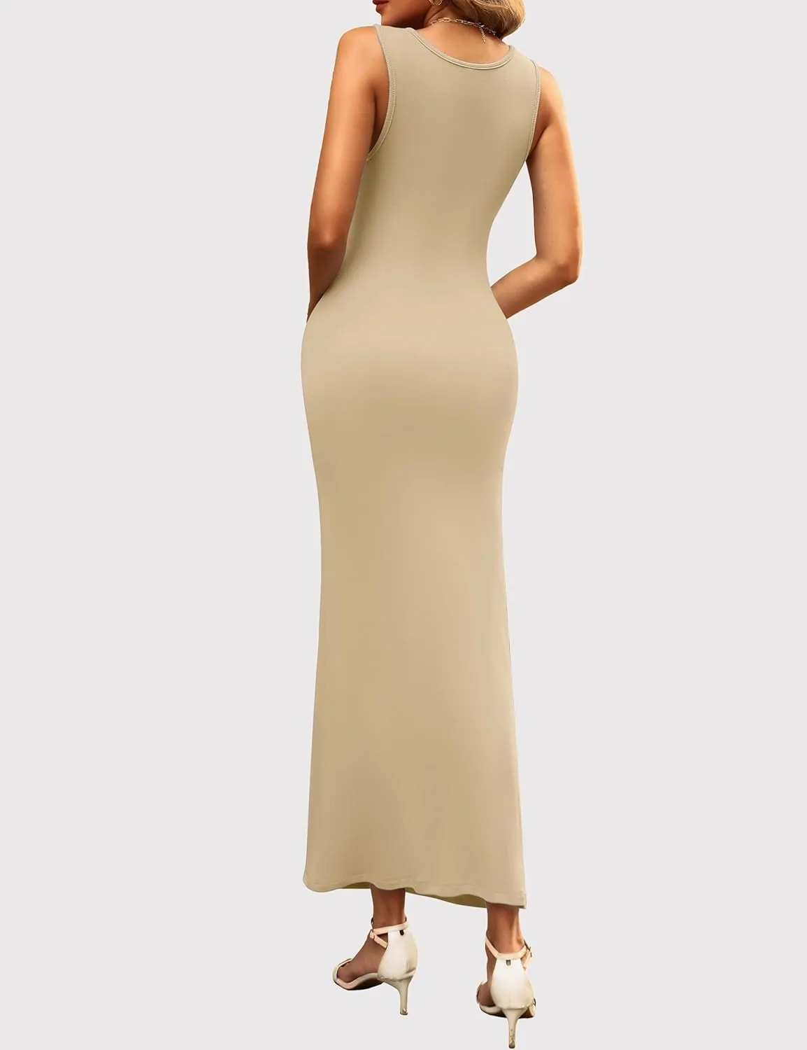 Women's Maxi Bodycon Dresses Square Neck Sleeveless Elegant Cocktail Party Club Long Tank Dress