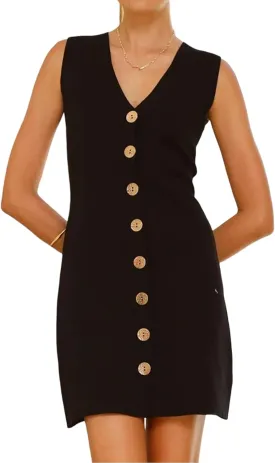 Women's Summer Business Casual Knit Dress V-Neck Work Office Outfits Formal Button Down Tank Dresses