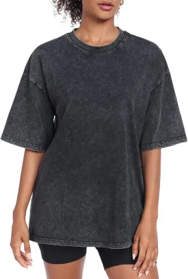 Womens Washed Vintage Oversized T-Shirt Casual Baggy Streetwear Boyfriend Tee Workout Short Sleeve Cotton Tops