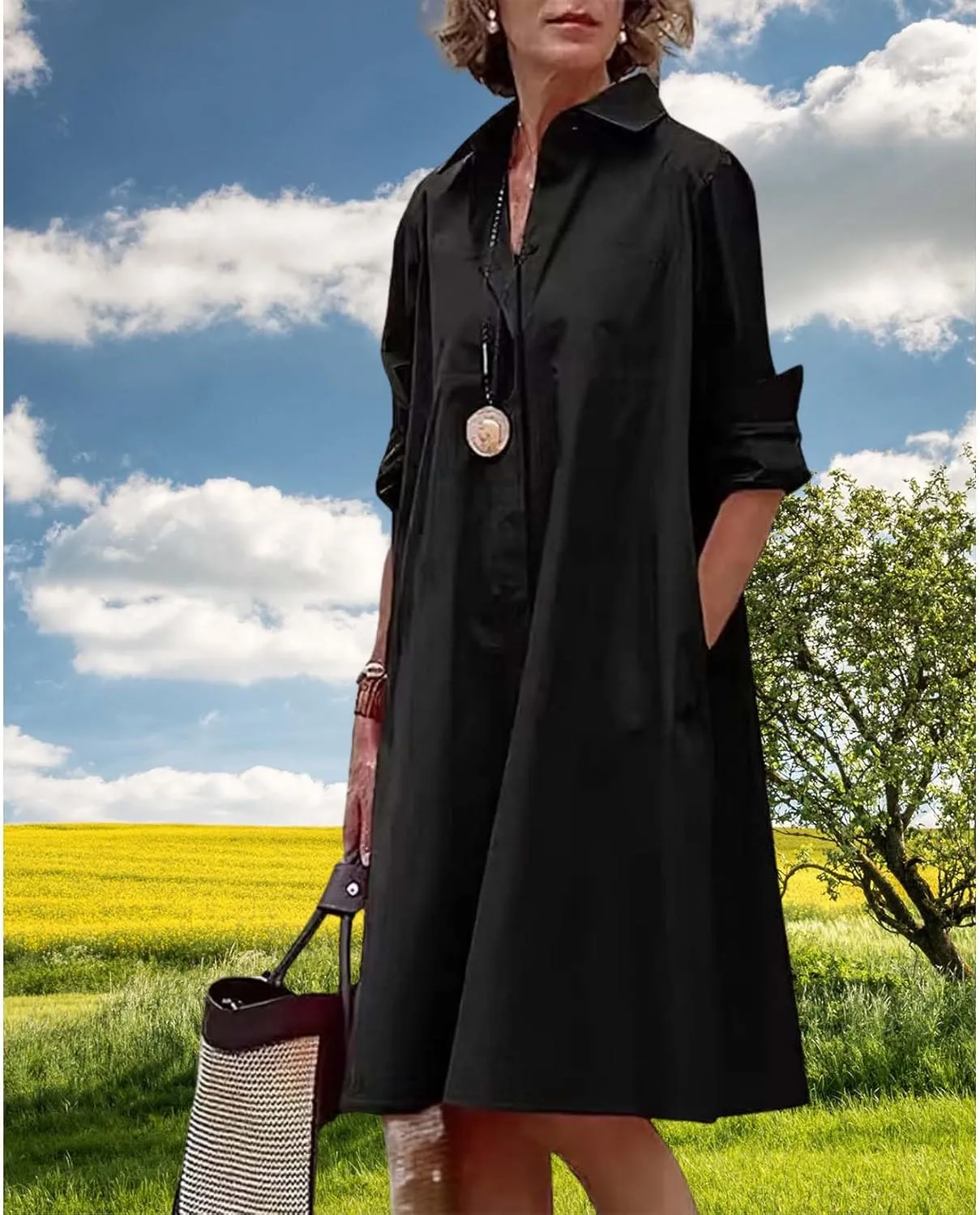 Womens Wedding Guest Button Down Dress Plus Size Linen Elegant Maxi Dress Cotton Long Lapel Shirtdress 2025 Swing