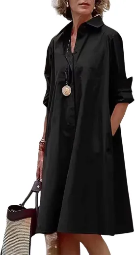 Womens Wedding Guest Button Down Dress Plus Size Linen Elegant Maxi Dress Cotton Long Lapel Shirtdress 2025 Swing