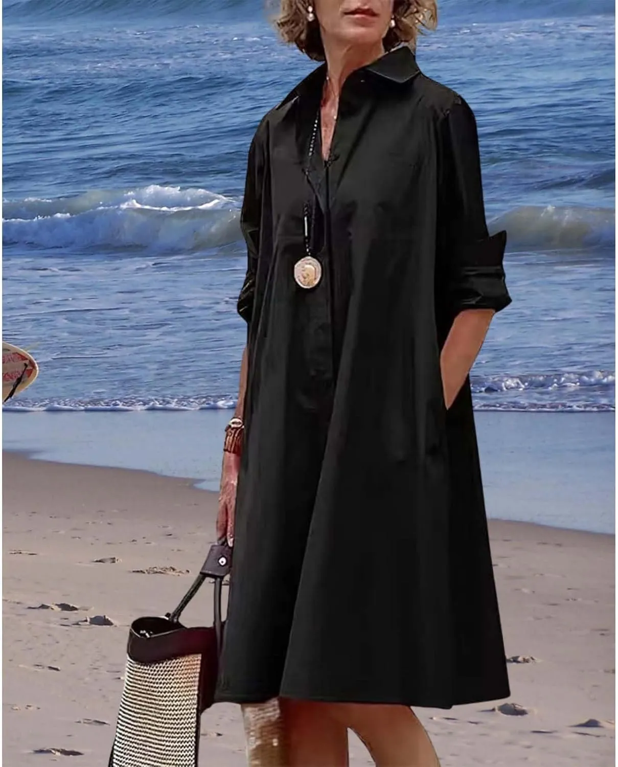 Womens Wedding Guest Button Down Dress Plus Size Linen Elegant Maxi Dress Cotton Long Lapel Shirtdress 2025 Swing
