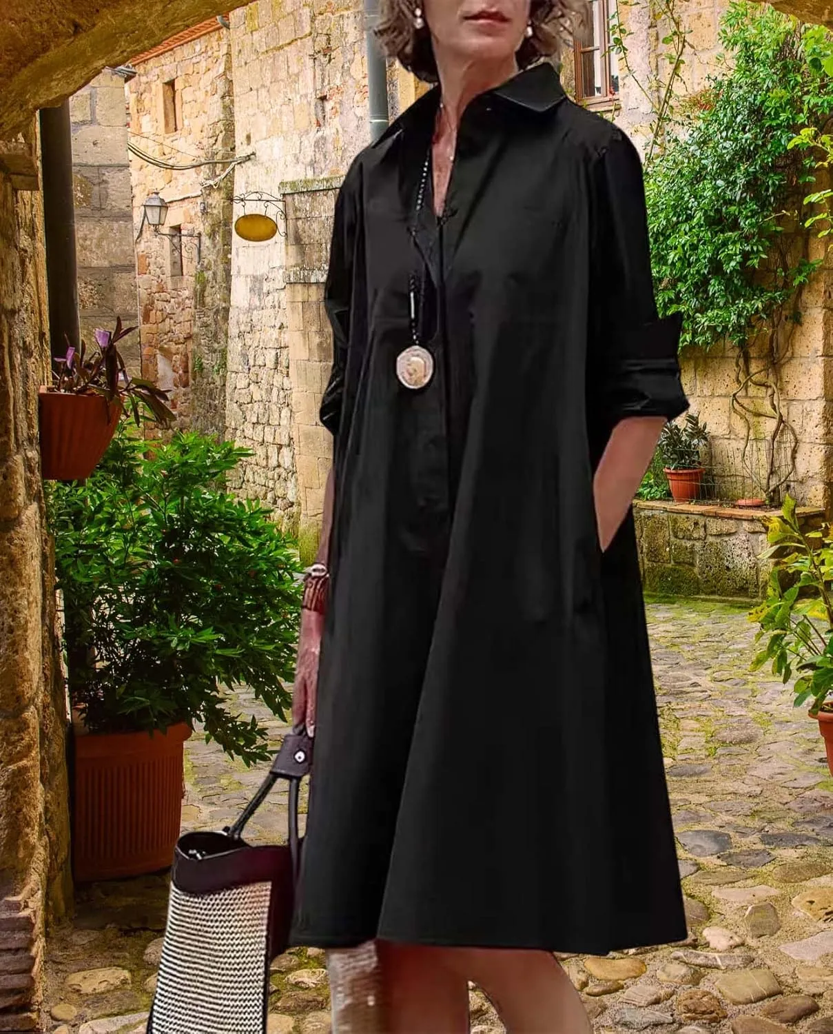 Womens Wedding Guest Button Down Dress Plus Size Linen Elegant Maxi Dress Cotton Long Lapel Shirtdress 2025 Swing